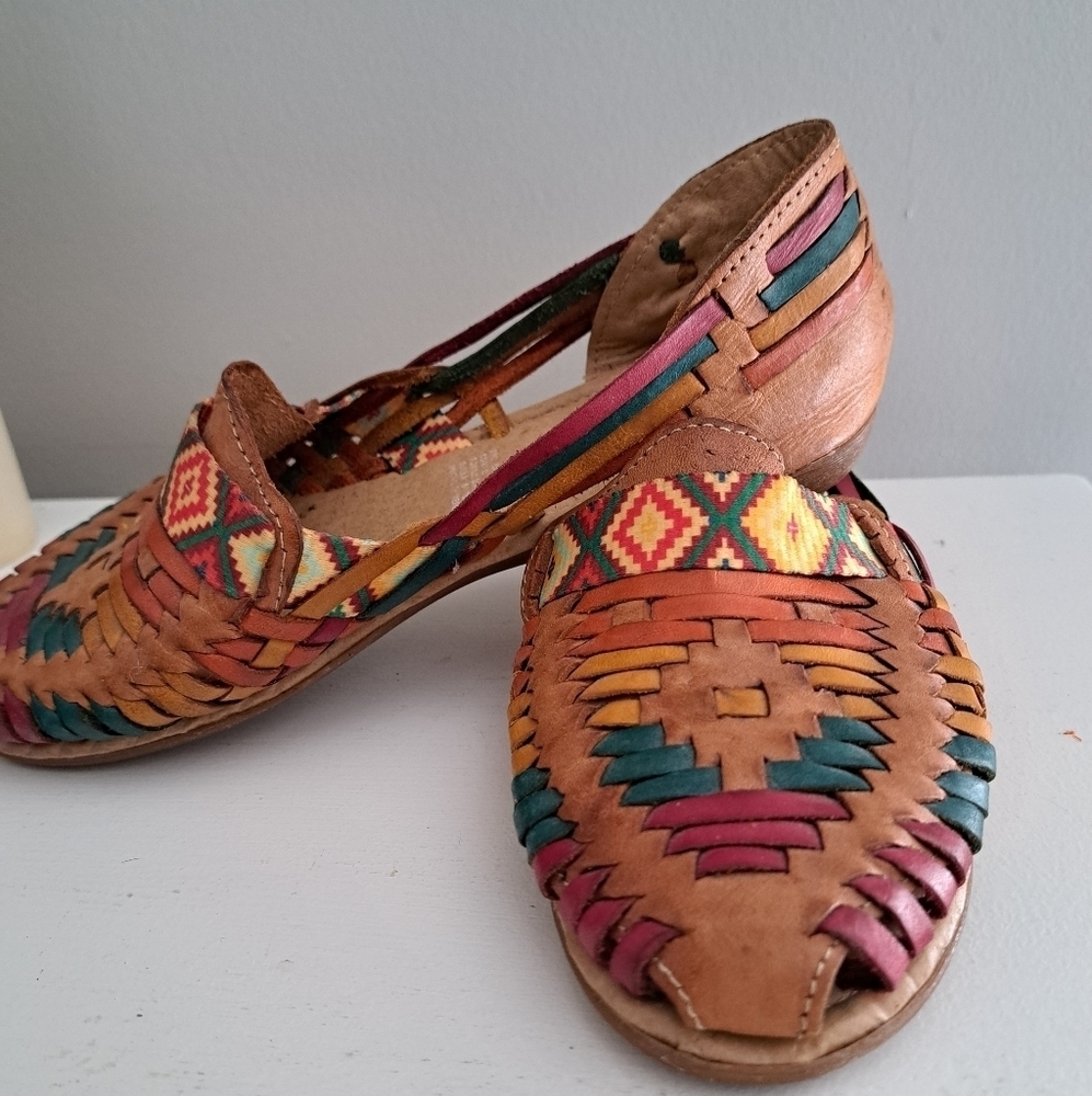 Artesanias Lupita Leather Wedge slip on Shoes sandals AZTEC Southwestern Artsy 6 - Picture 6 of 11